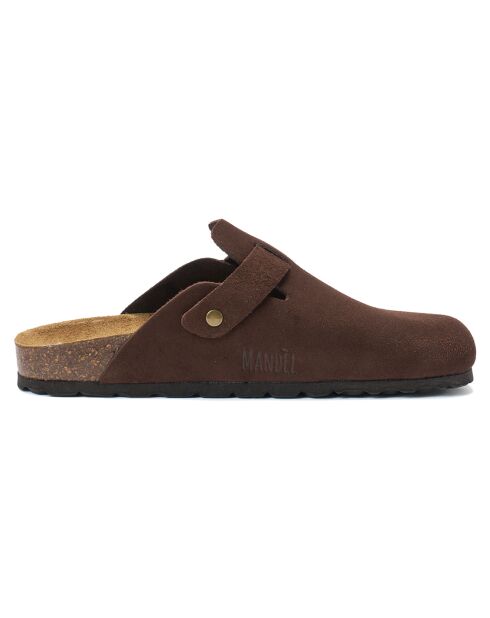 Sabots en Velours de Cuir Noé marron foncé