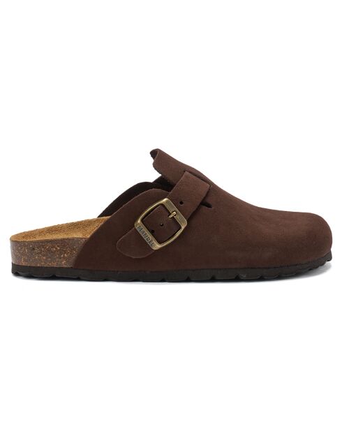 Sabots en Velours de Cuir Noé marron foncé