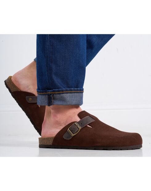 Sabots en Velours de Cuir Noé marron foncé