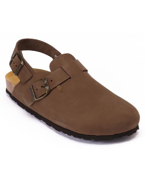 Sabots en Velours de Cuir Oscar marron foncé