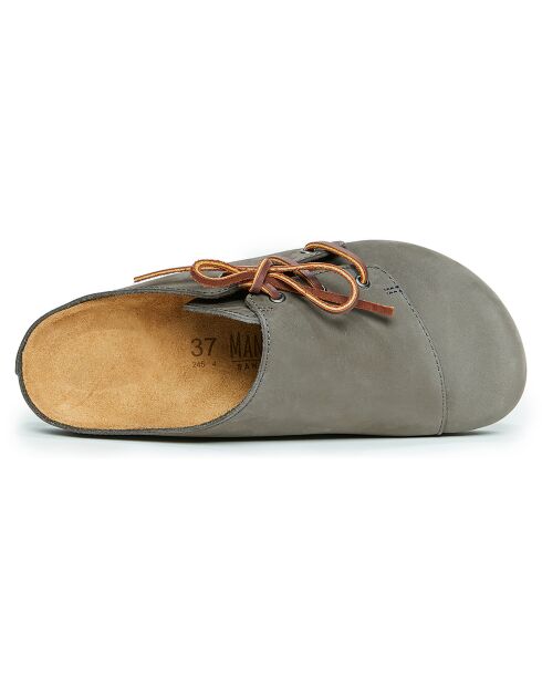 Sabots en Velours de Cuir Ester gris