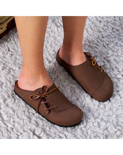 Sabots en Velours de Cuir Ester marron foncé