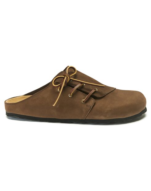 Sabots en Velours de Cuir Ester marron foncé