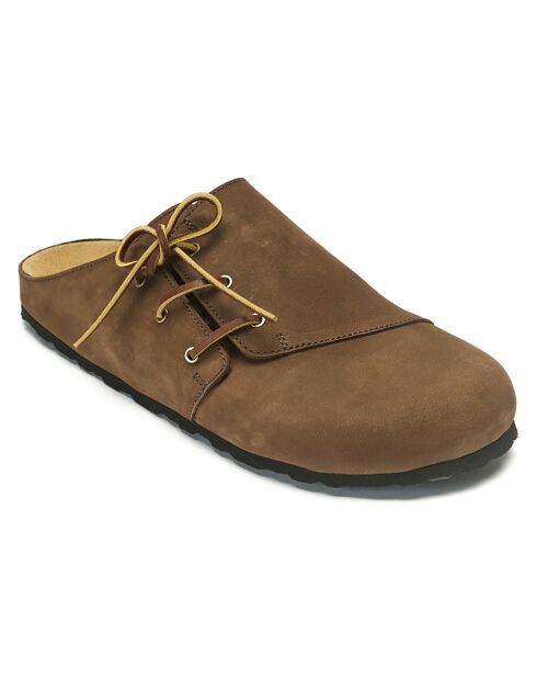 Sabots en Velours de Cuir Ester marron foncé