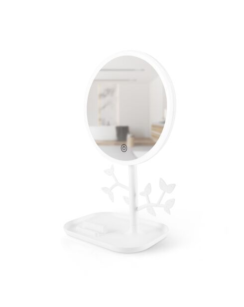 Specchio da tavolo a led bianco Mizo con portagioie