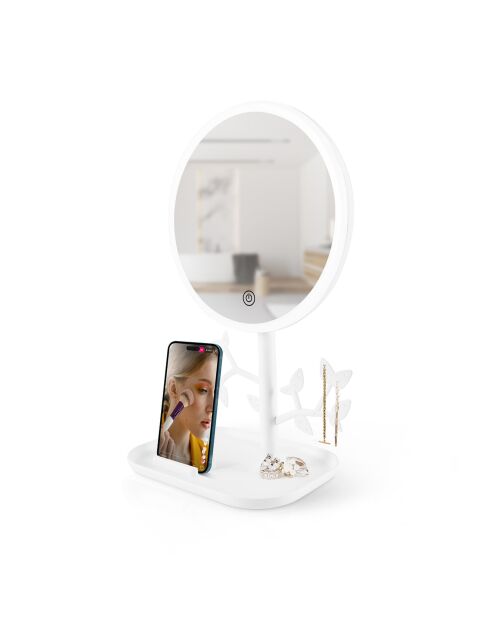 Specchio da tavolo a led bianco Mizo con portagioie