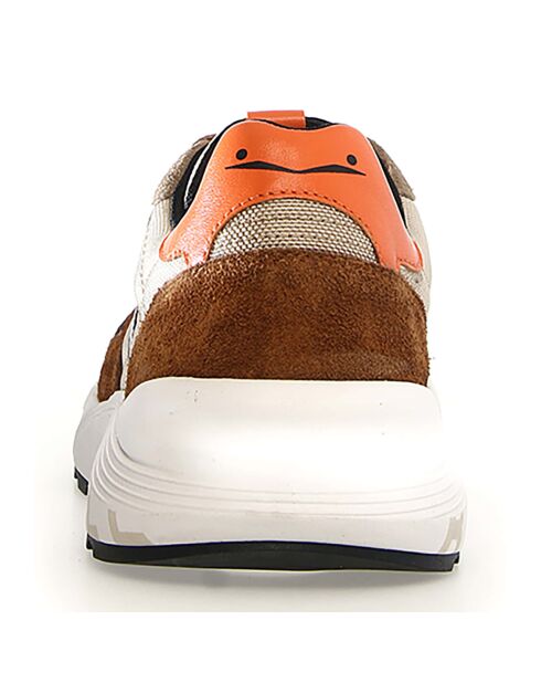 Baskets en Cuir Club tabac/beige/orange