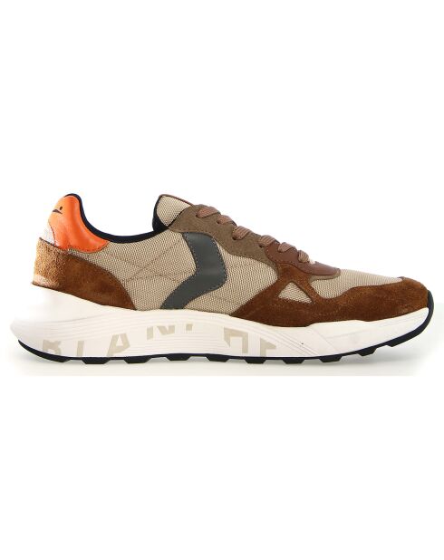 Baskets en Cuir Club tabac/beige/orange