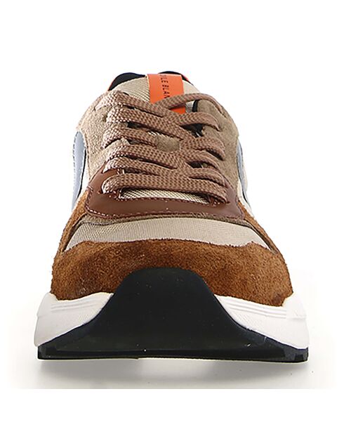 Baskets en Cuir Club tabac/beige/orange