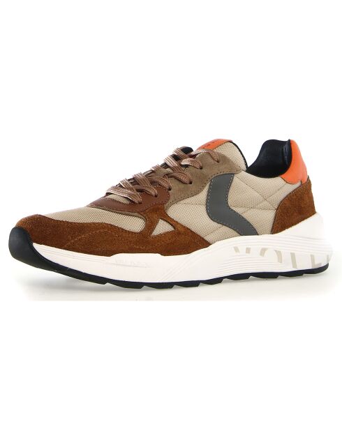 Baskets en Cuir Club tabac/beige/orange