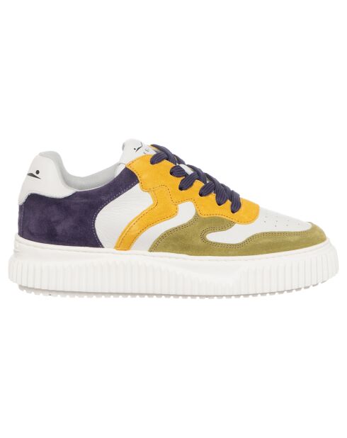 Baskets en Cuir Laura pistache/jaune acide/violet