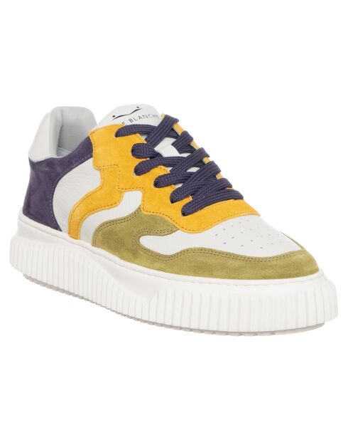 Baskets en Cuir Laura pistache/jaune acide/violet