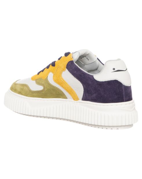 Baskets en Cuir Laura pistache/jaune acide/violet