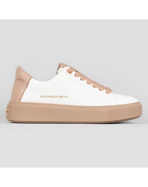 Baskets en Cuir London blanc/nude