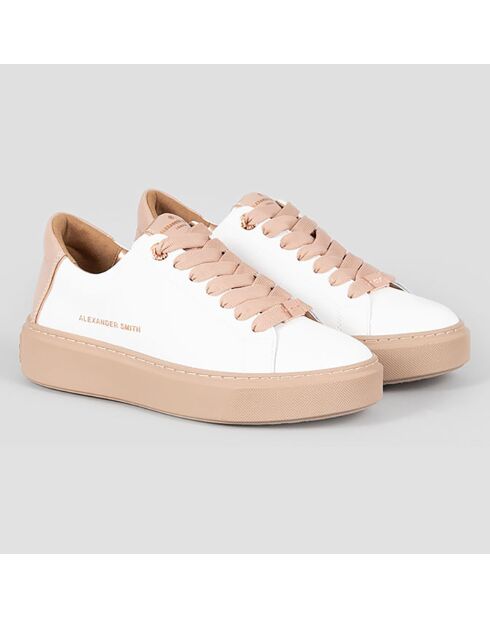 Baskets en Cuir London blanc/nude