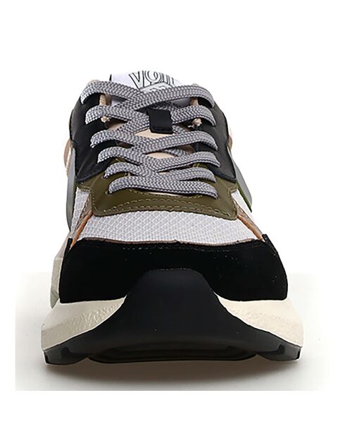 Baskets en Cuir Shine noir/gris/sauge