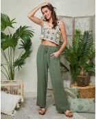 Pantalon 100% Lin Louise kaki