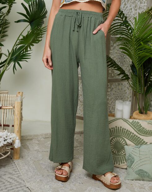 Khakifarbene Hose Louise aus 100% Leinen