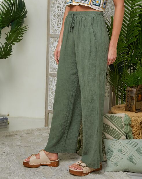 Khakifarbene Hose Louise aus 100% Leinen