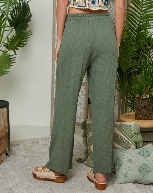 Khakifarbene Hose Louise aus 100% Leinen