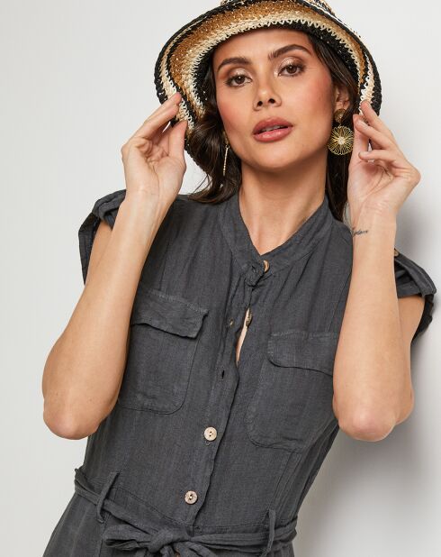 Perrine Charcoal jurk van 100% linnen