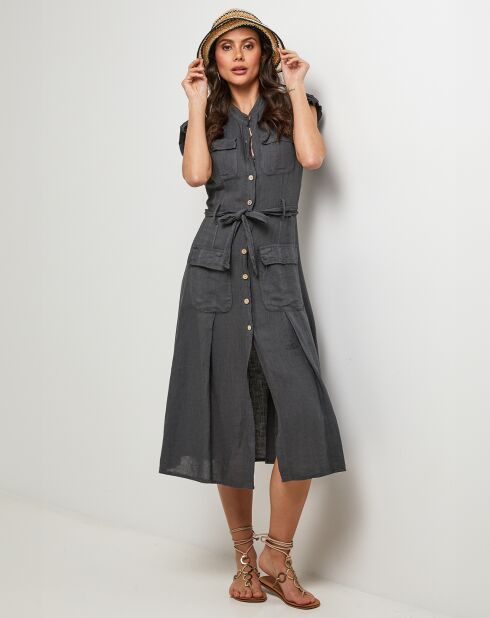 Perrine Charcoal jurk van 100% linnen