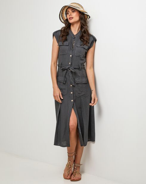 Perrine Charcoal jurk van 100% linnen