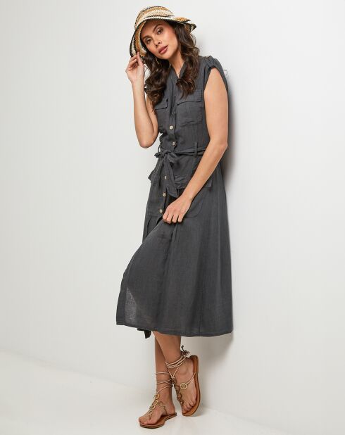 Perrine Charcoal jurk van 100% linnen
