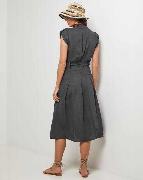 Perrine Charcoal jurk van 100% linnen