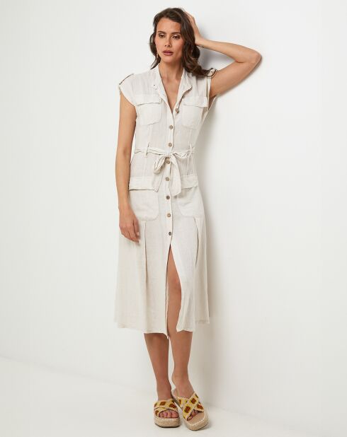 Beige jurk van 100% linnen Perrine