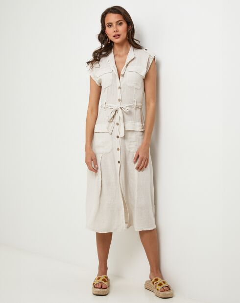 Beige jurk van 100% linnen Perrine