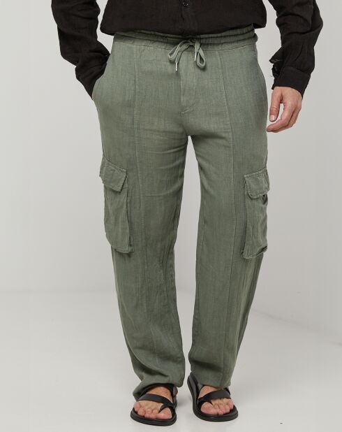 Pantaloni Armand khaki 100% lino