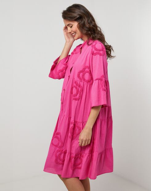 Anna fushia hemdjurk van 100% linnen