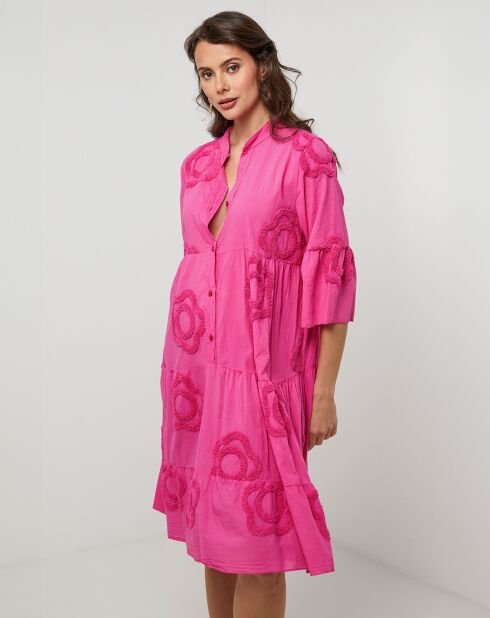 Anna fushia hemdjurk van 100% linnen