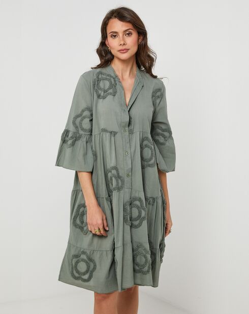 Anna kaki hemdjurk van 100% linnen