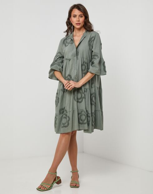 Anna kaki hemdjurk van 100% linnen