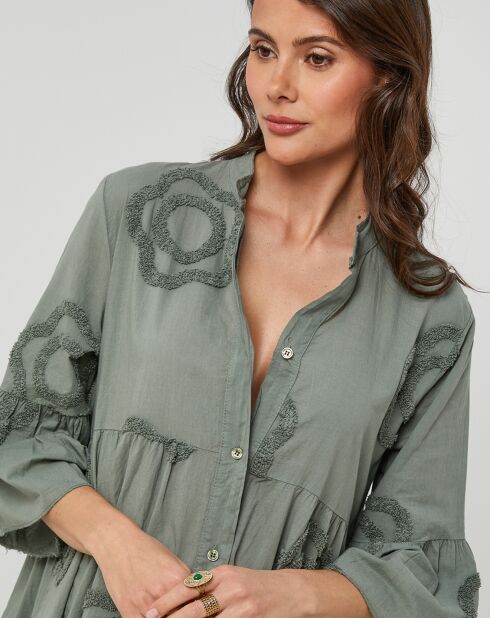 Anna kaki hemdjurk van 100% linnen