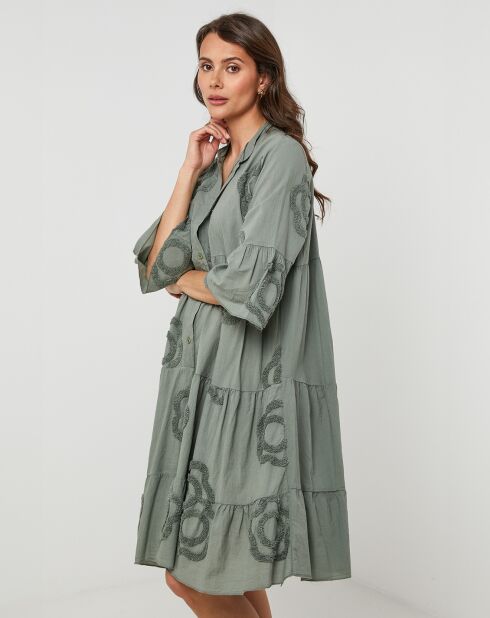 Anna kaki hemdjurk van 100% linnen