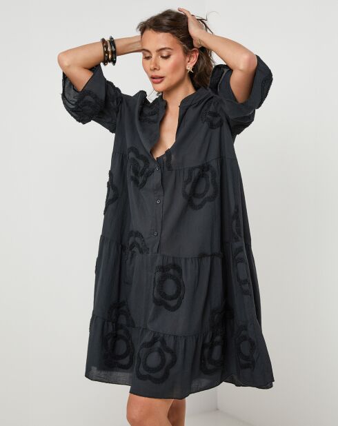 Anna Hemdkleid aus 100% Leinen, schwarz