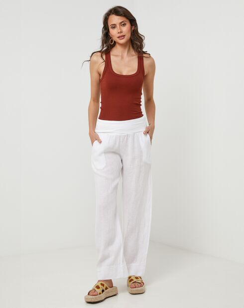 Weiße Paola-Hose aus 100% Leinen