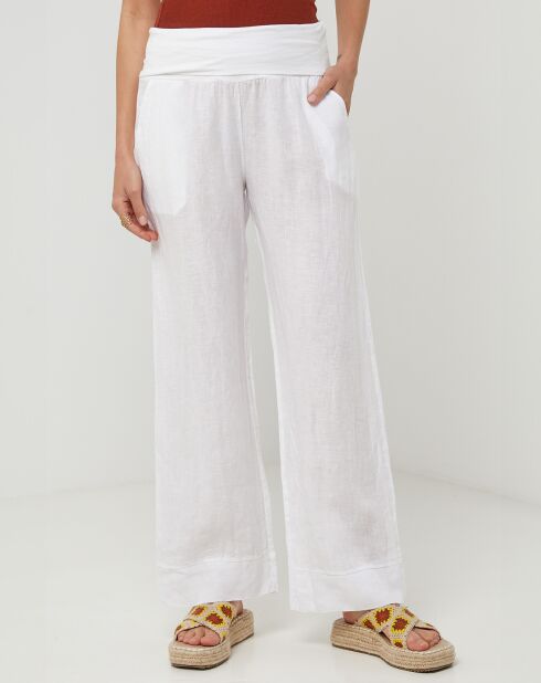 Weiße Paola-Hose aus 100% Leinen