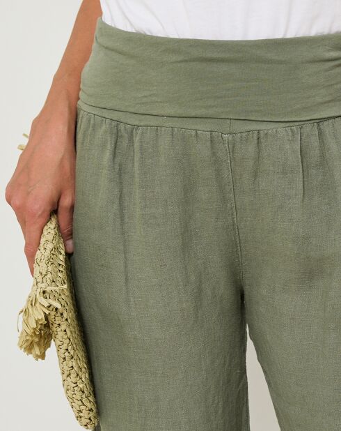 Pantalon 100% Lin Flora kaki