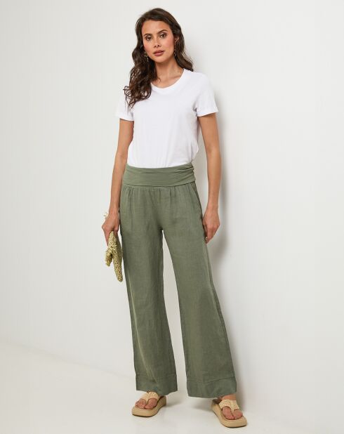 Pantalon 100% Lin Flora kaki
