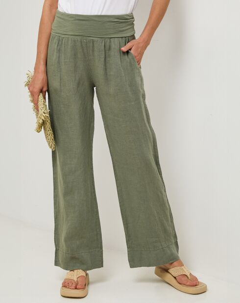 Pantalon 100% Lin Flora kaki