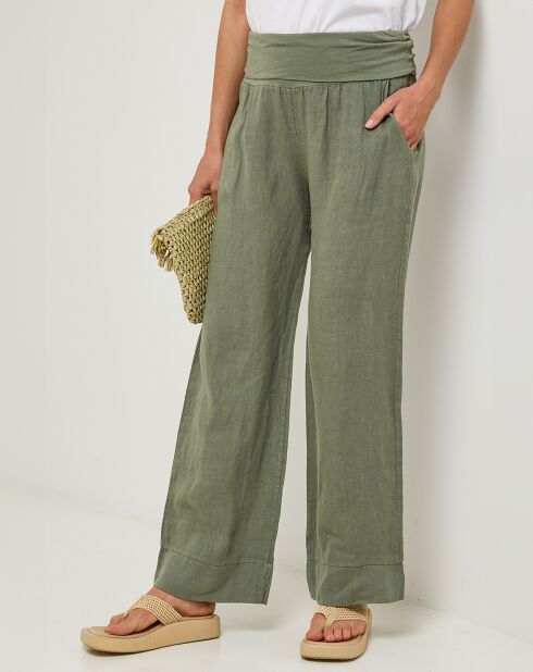Pantalon 100% Lin Flora kaki