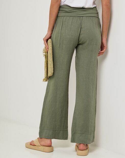 Pantalon 100% Lin Flora kaki