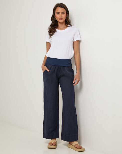 Navyblaue Hose aus 100% Leinen