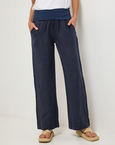 Navyblaue Hose aus 100% Leinen
