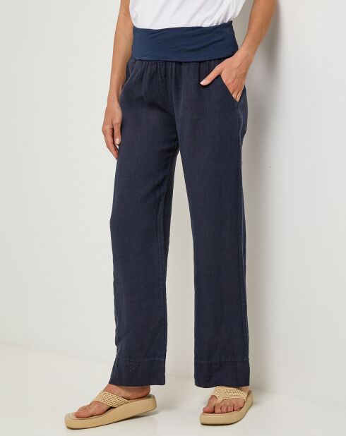 Navyblaue Hose aus 100% Leinen
