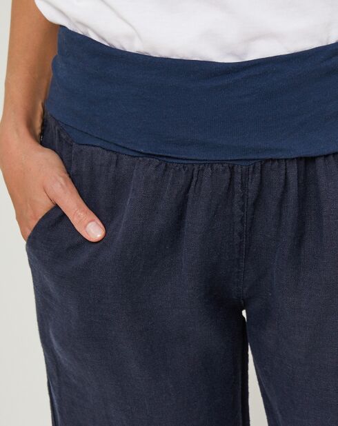 Navyblaue Hose aus 100% Leinen